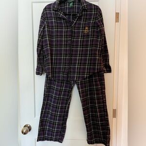Vintage 💯 Cotton Flannel Plaid Lauren Ralph Lauren Pyjamas Purple Green Black L